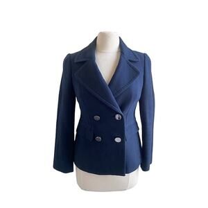 BANANA REPUBLIC Pea Coat Womens Sz Small Petite Navy Military Preppy